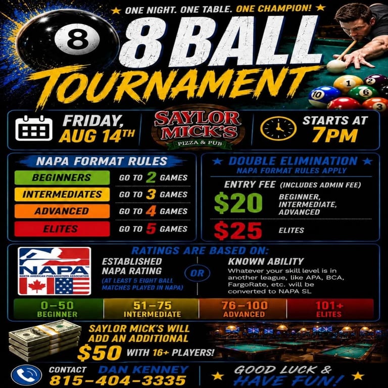 Friday, August 14, 2026 8-Ball Tournament