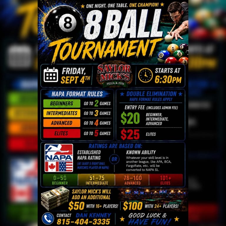 Friday, September 4, 2026 8-Ball Tournament